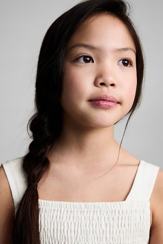 Robe nid d'abeilles coton - Blanc cassé