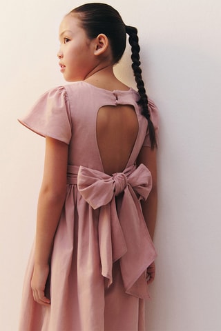 Robe lin ouverture dos - Rose