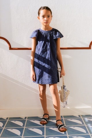 Robe courte brodée - Bleu marine