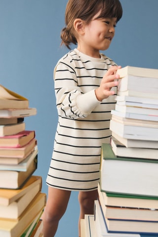 Robe coton à rayures - Écru