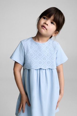 Robe brodée coton - Bleu