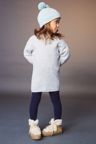 Robe maille manches bouffantes - Gris chiné