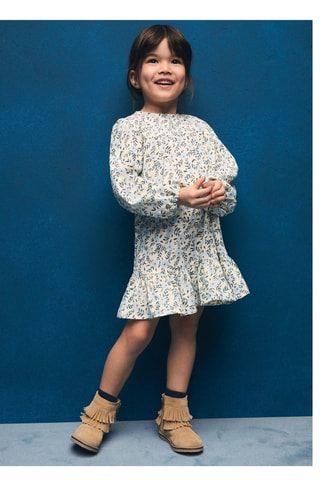 Robe coton imprimée - Ecru