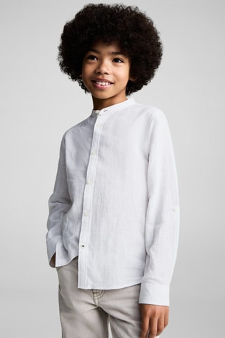 Chemise coton lin col mao - Blanc