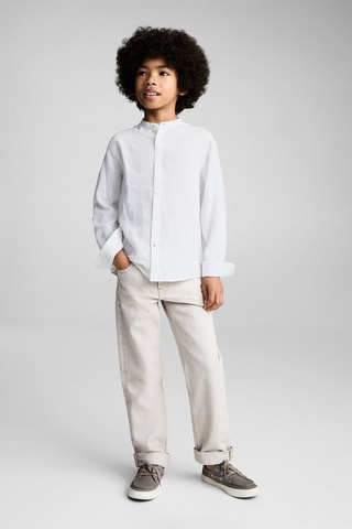 Chemise coton lin col mao - Blanc