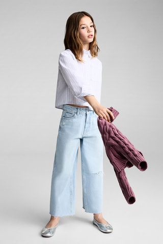 Chemise rayée poche - Bleu clair