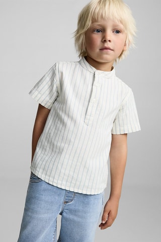 Chemise col mao à rayures - Blanc cassé