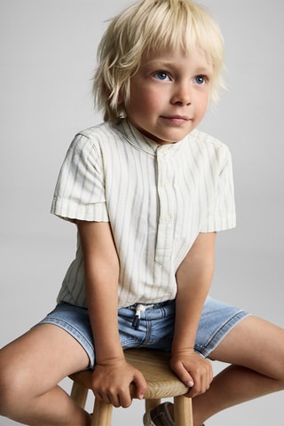 Chemise col mao à rayures - Blanc cassé