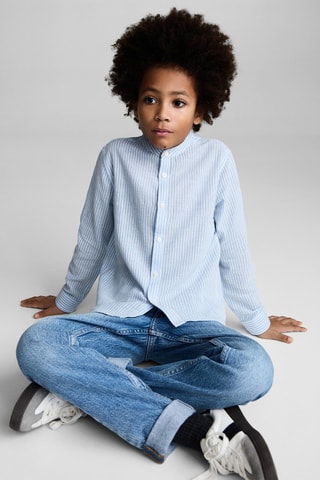 Chemise coton et lin à rayures - Bleu