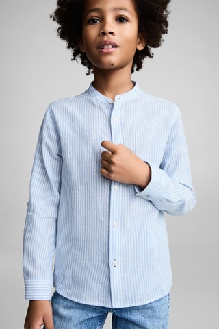 Chemise coton et lin à rayures - Bleu