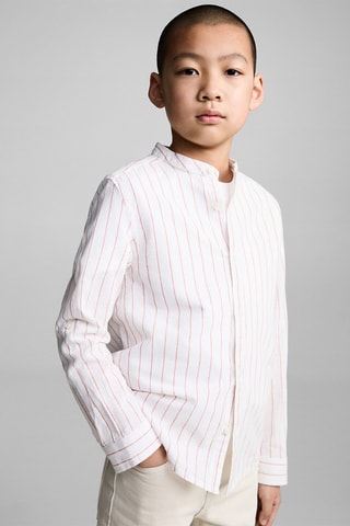 Chemise col mao à rayures - Blanc