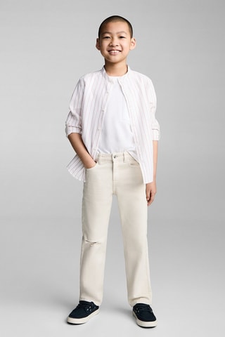 Chemise col mao à rayures - Blanc