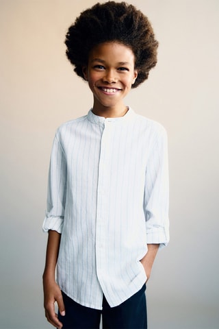 Chemise col mao à rayures - Blanc