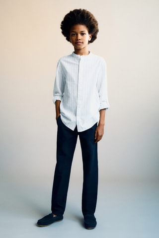 Chemise col mao à rayures - Blanc