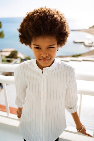 Chemise col mao à rayures - Blanc