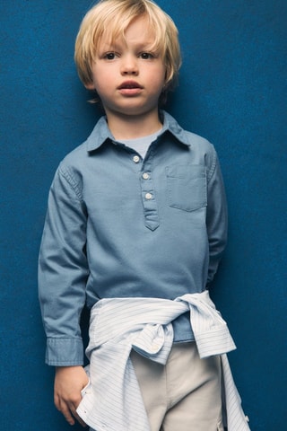 Chemise coton style polo - Bleu