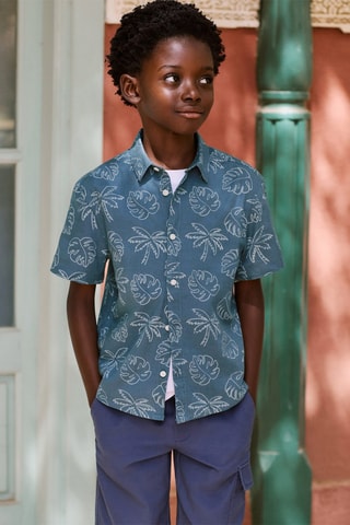 Chemise avec imprimé tropical - Bleu