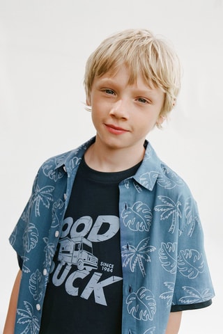 Chemise avec imprimé tropical - Bleu