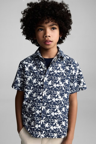 Chemise avec imprimé tropical - Bleu marine