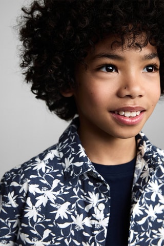 Chemise avec imprimé tropical - Bleu marine