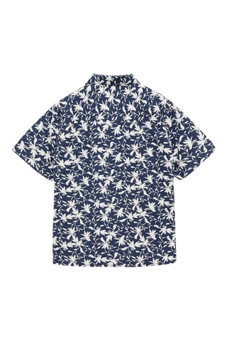 Chemise avec imprimé tropical - Bleu marine