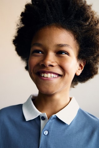 Polo coton à rayures - Bleu