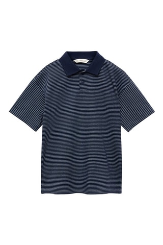 Polo coton à rayures - Bleu marine