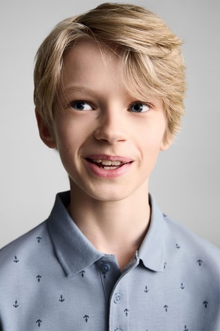 Polo coton imprimé - Blanc cassé