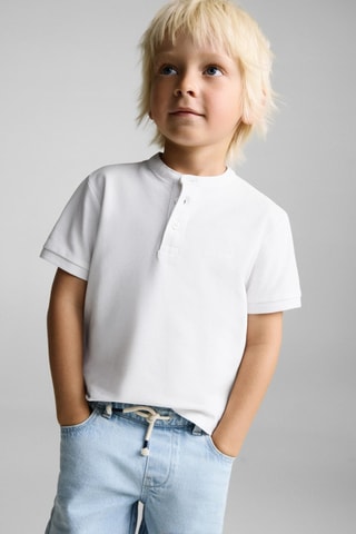 Polo coton col mao - Blanc cassé