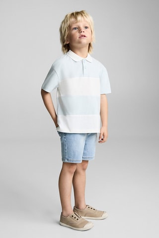 Polo coton à rayures - Bleu clair