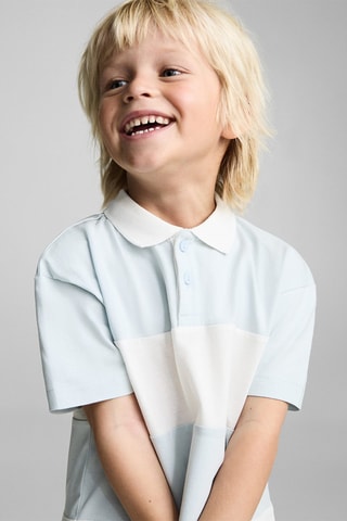 Polo coton à rayures - Bleu clair