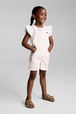 Salopette courte en jean - Rose pastel