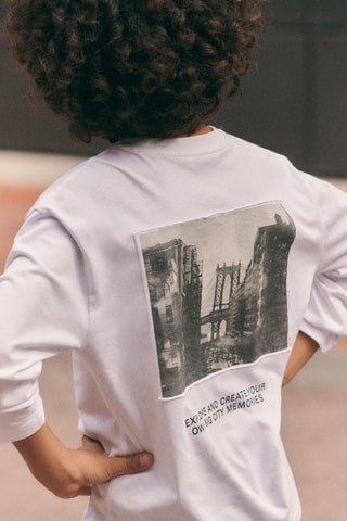 T-shirt manches longues imprimé - Blanc cassé