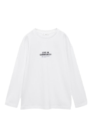 T-shirt manches longues imprimé - Blanc cassé
