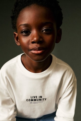 T-shirt manches longues imprimé - Blanc cassé