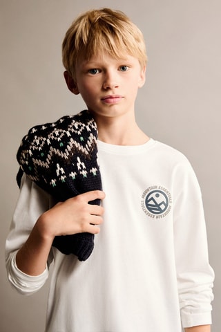 T-shirt coton imprimé - Blanc cassé