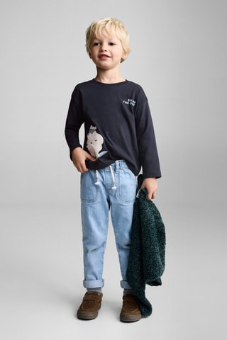 T-shirt manches longues imprimé - Bleu marine