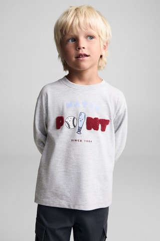 T-shirt manches longues imprimé relief - Gris chiné