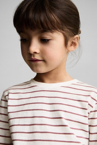 T-shirt coton à rayures - Blanc cassé