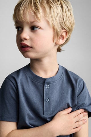 T-shirt coton boutons - Bleu