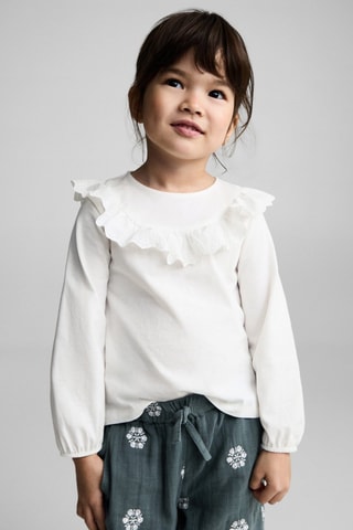 T-shirt coton à volants - Blanc cassé