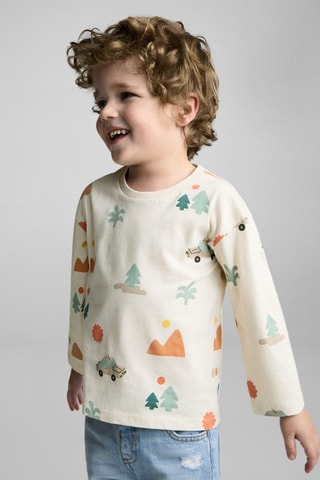 T-shirt manches longues imprimé - Ecru