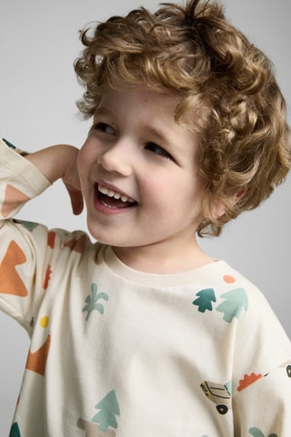 T-shirt manches longues imprimé - Ecru