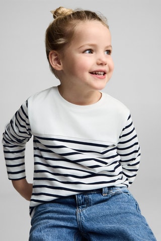 T-shirt manches longues rayures - Blanc cassé