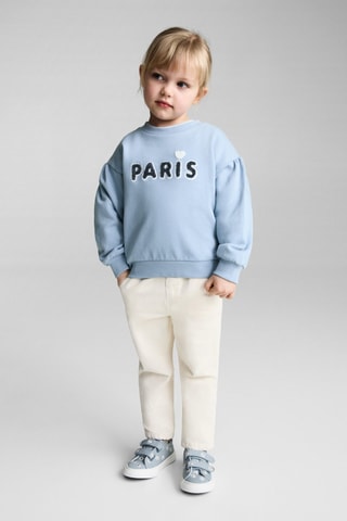 Sweat-shirt coton à message en relief - Bleu clair