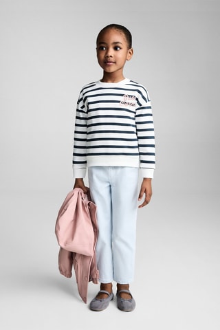 Sweat-shirt à rayures et message - Blanc cassé