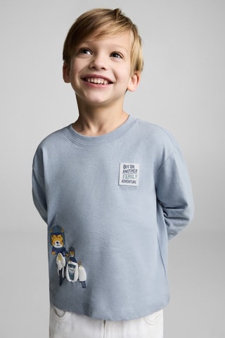 T-shirt en coton à dessin - Bleu clair