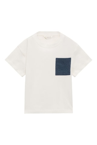 T-shirt coton empiècement - Blanc cassé