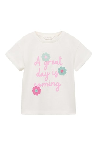 T-shirt coton motif en relief - Blanc cassé