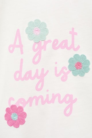 T-shirt coton motif en relief - Blanc cassé